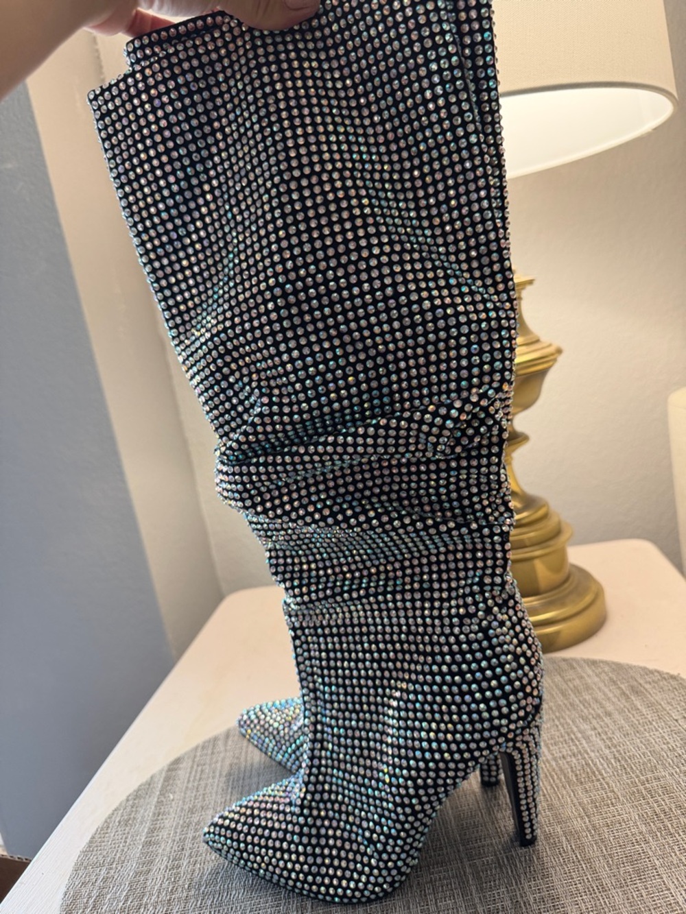 Steve Madden Crushing Iridescent Rhinestone Stiletto Boots - Picture 4 of 6